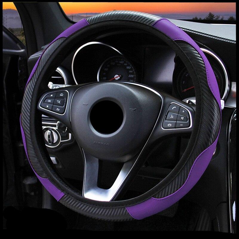 Auto Steering Wheel Case Breathable Anti Slip Pu Genuine Leather Steering Covers Suitable 38Cm Automotive Decoration Internal Auto Accessories