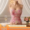 European & American Style Pink Lace-up Fishbone Corset Bandeau