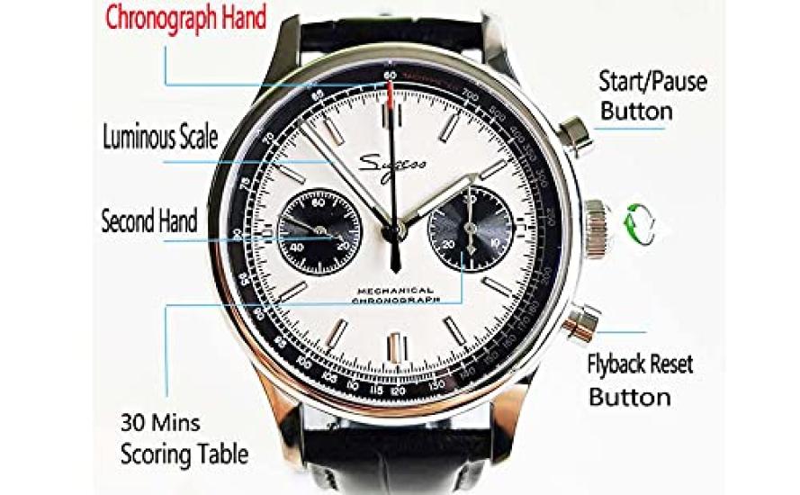 SUGESS Panda Dial Chronograph Analog Watch with Leather and a Stylish and Popular 40mm Men's Strap, See-Through Back, Design, (White 40B)