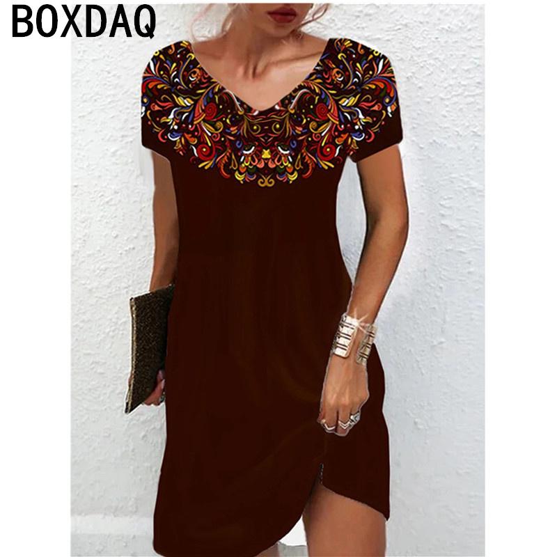 Abito estivo da donna a maniche corte con scollo a V, 3D, floreale vintage, sfumato, elegante, taglie S-3XL, casual, abiti a linea A