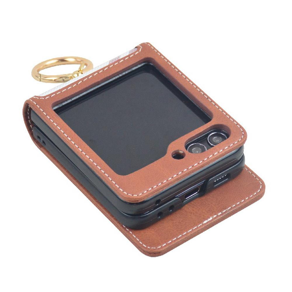 For Samsung Galaxy Z Flip7 FE 5G/Z Flip6 5G Case Metal Ring Card Holder Leather Coated PC Phone Cover