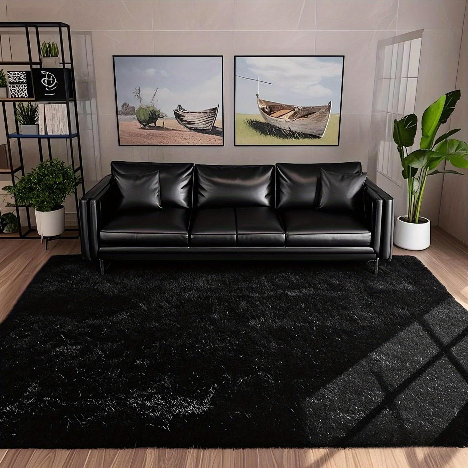 Large plush area rug, decorative rug for living room, super soft and fluffy plush rug for bedroom, home decor rug, black 4x6ft 120x180cm