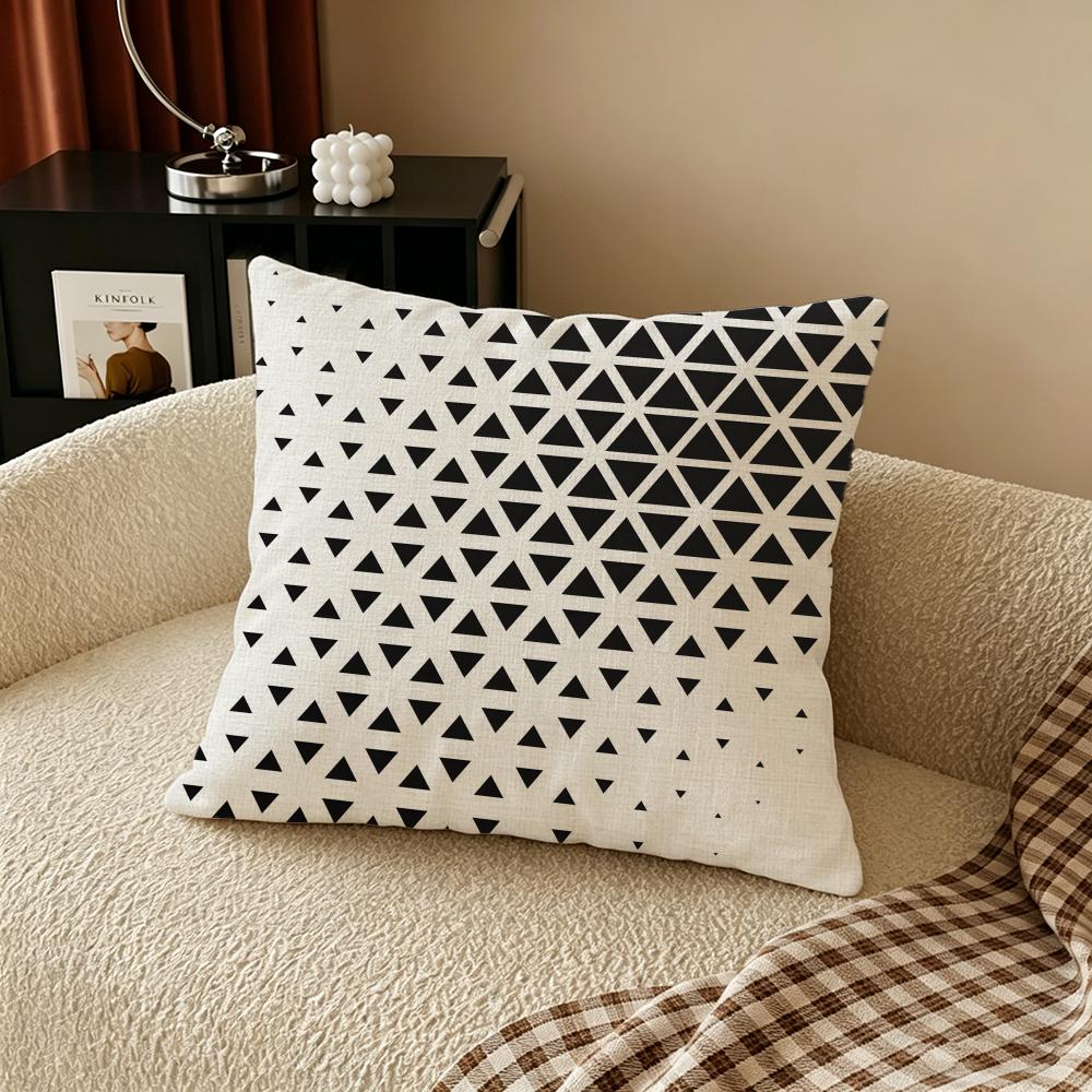 G-Gray White Geometric Pattern Cushion Cover Natural Linen Pillowcase Set, All-In-One Decor For Sofa, Bedroom & Chair
