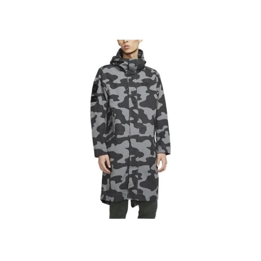 Nike Sportswear Camouflage Mid-Length Hooded Windbreaker Jacket Men Outerwear Dark-Grey CK2537-084