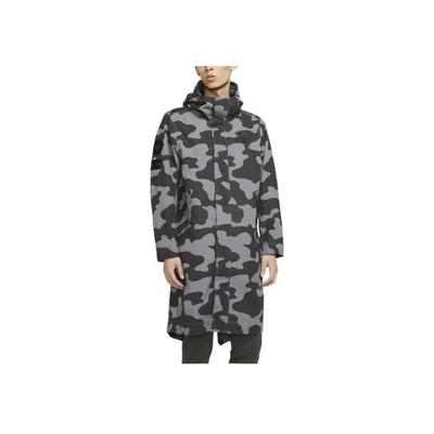 Sportswear Camouflage Mid-Length Hooded Windbreaker Jacket Men Outerwear Dark-Grey CK2537-084