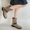 Retro frosted Martin boots women's autumn and winter versatile round head one-pedal medium tube thick heel British style short boots