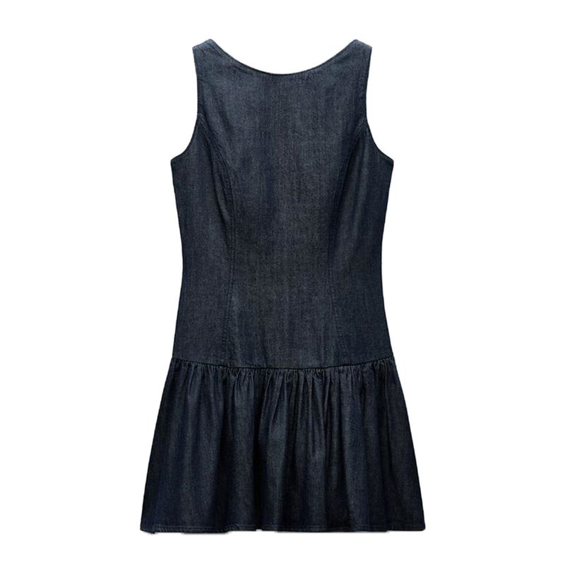 Summer New Product Women's Clothes round Neck Sleeveless Laminated Decoration Hem Denim Effect Short Dress 6929084