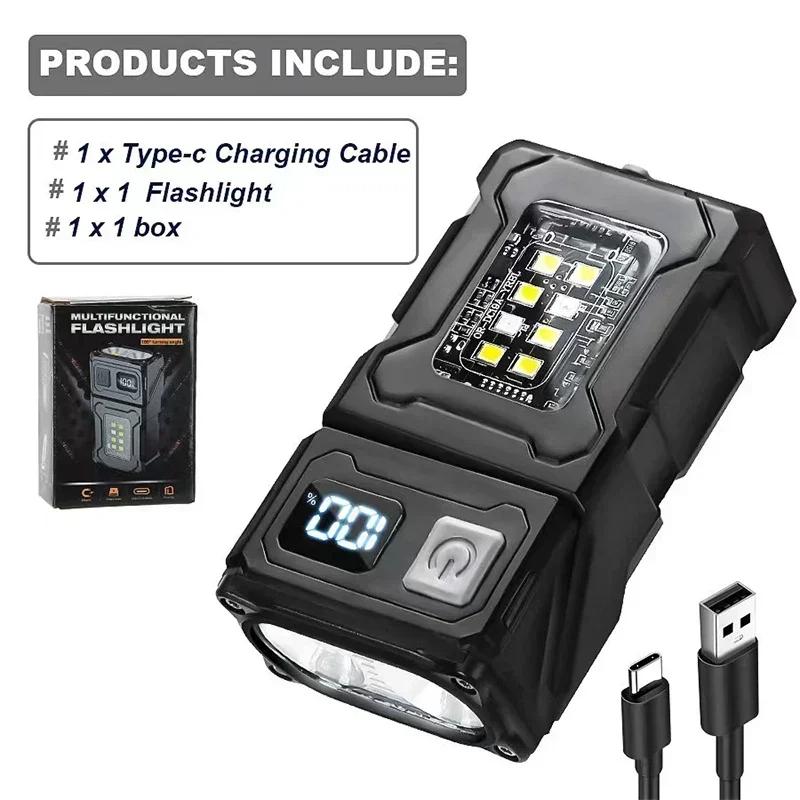 MINI USB Rechargeable LED Flashlight Portable Tail magnet flashlight Super Bright Camping Lantern Side COB emergency light