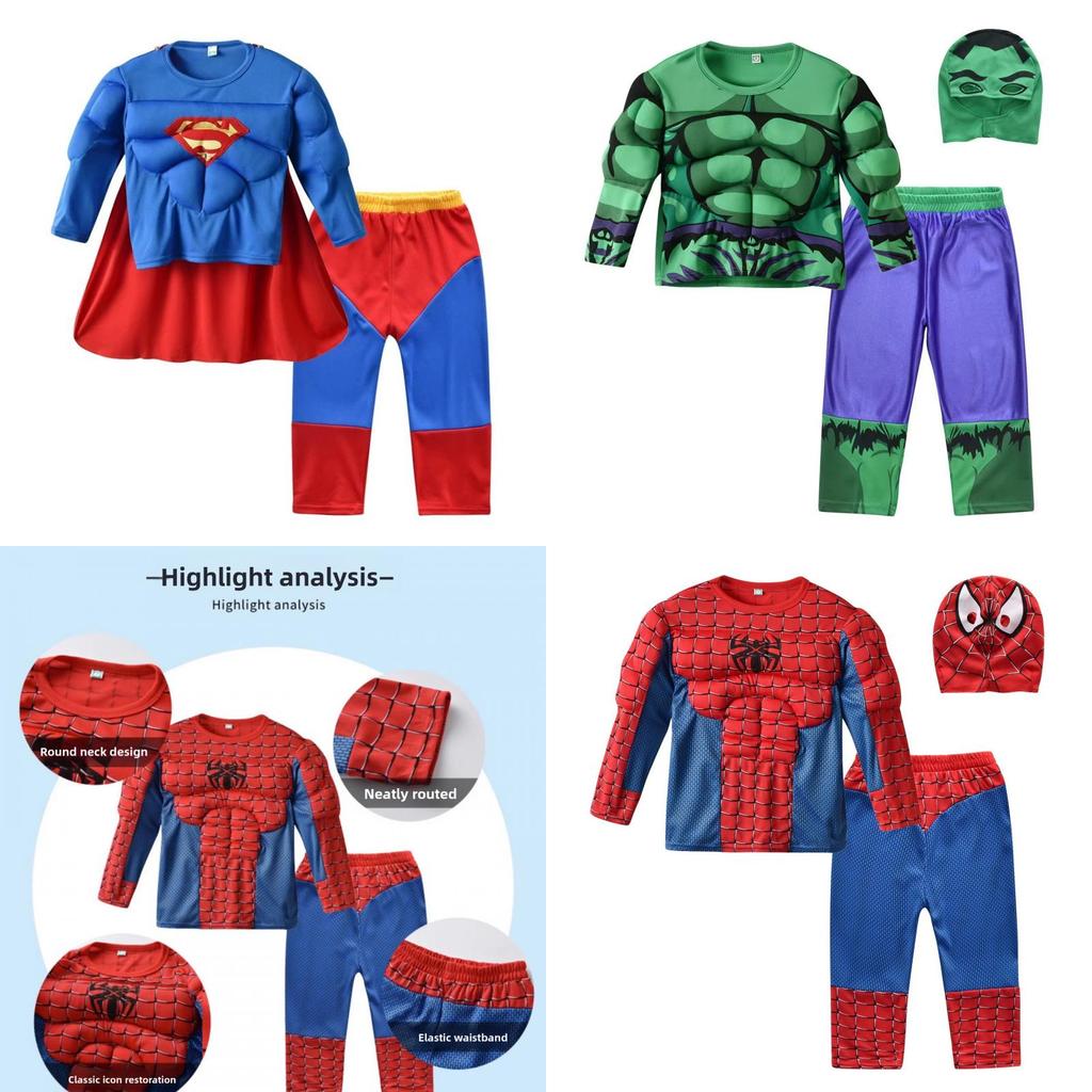 Set Costume Cosplay Bambini Spider Man Captain America Hulk Batman Superman Con Poliestere E Spandex Per Halloween E Spettacoli Teatrali