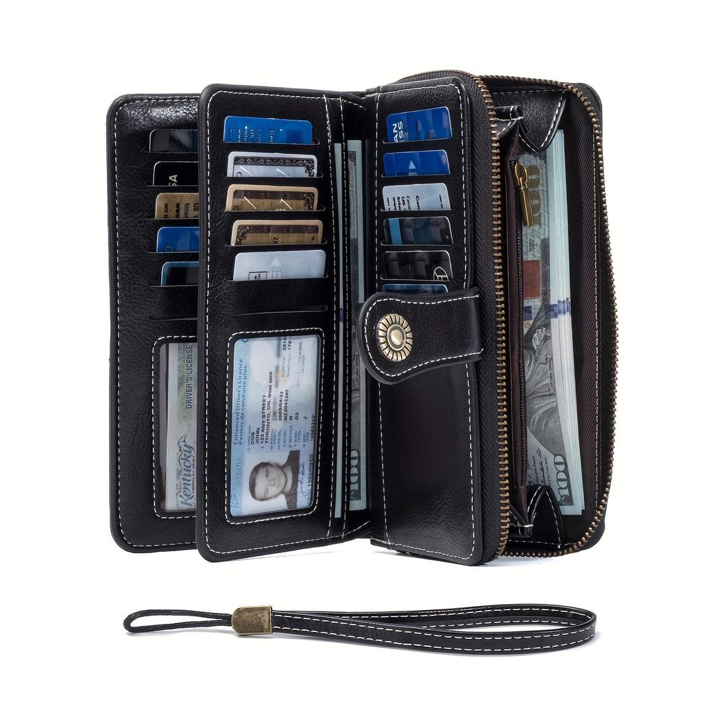 Women Oil-wax cowhide large-capacity wallet long banknote holder anti-theft multi-functional wallet for men