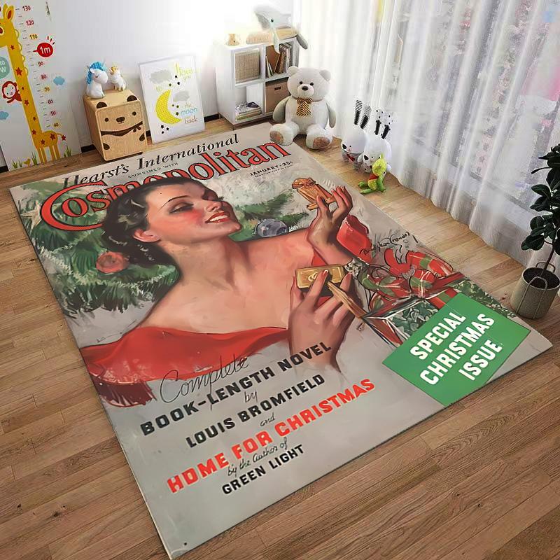 Cosmopolitan Vintage Christmas Magazine Cover Woman Gifts - Durable Decorative Rug travel poster scenic landscape print cozy accent for den reading
