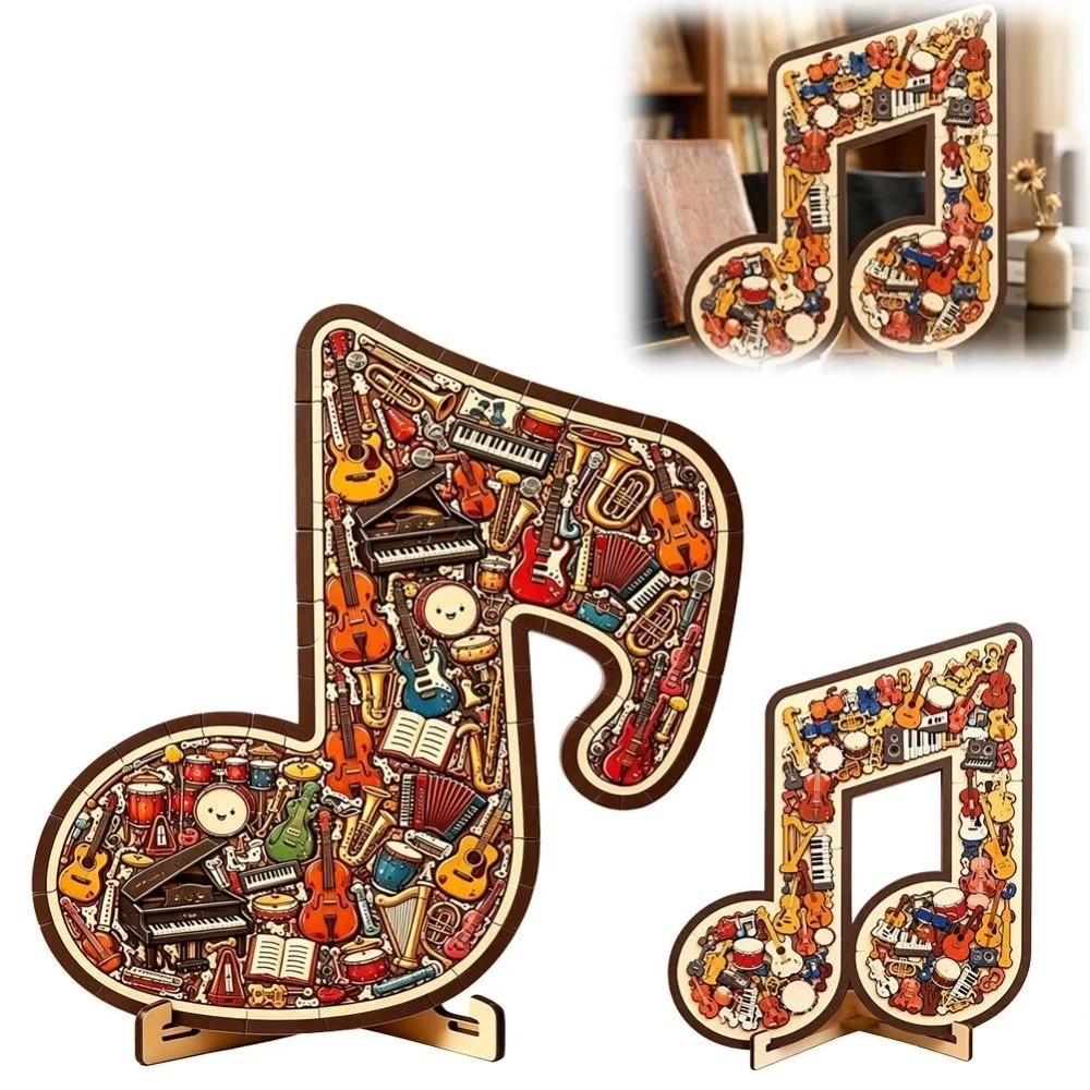 Musical Note Shape Wooden Jigsaw Puzzle Instrument Print Instrument Puzzle Table Decor