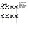 Glitter Black Cake Topper 8 Pcs Halloween Cupcake Picks Spooky Skull Decoration
