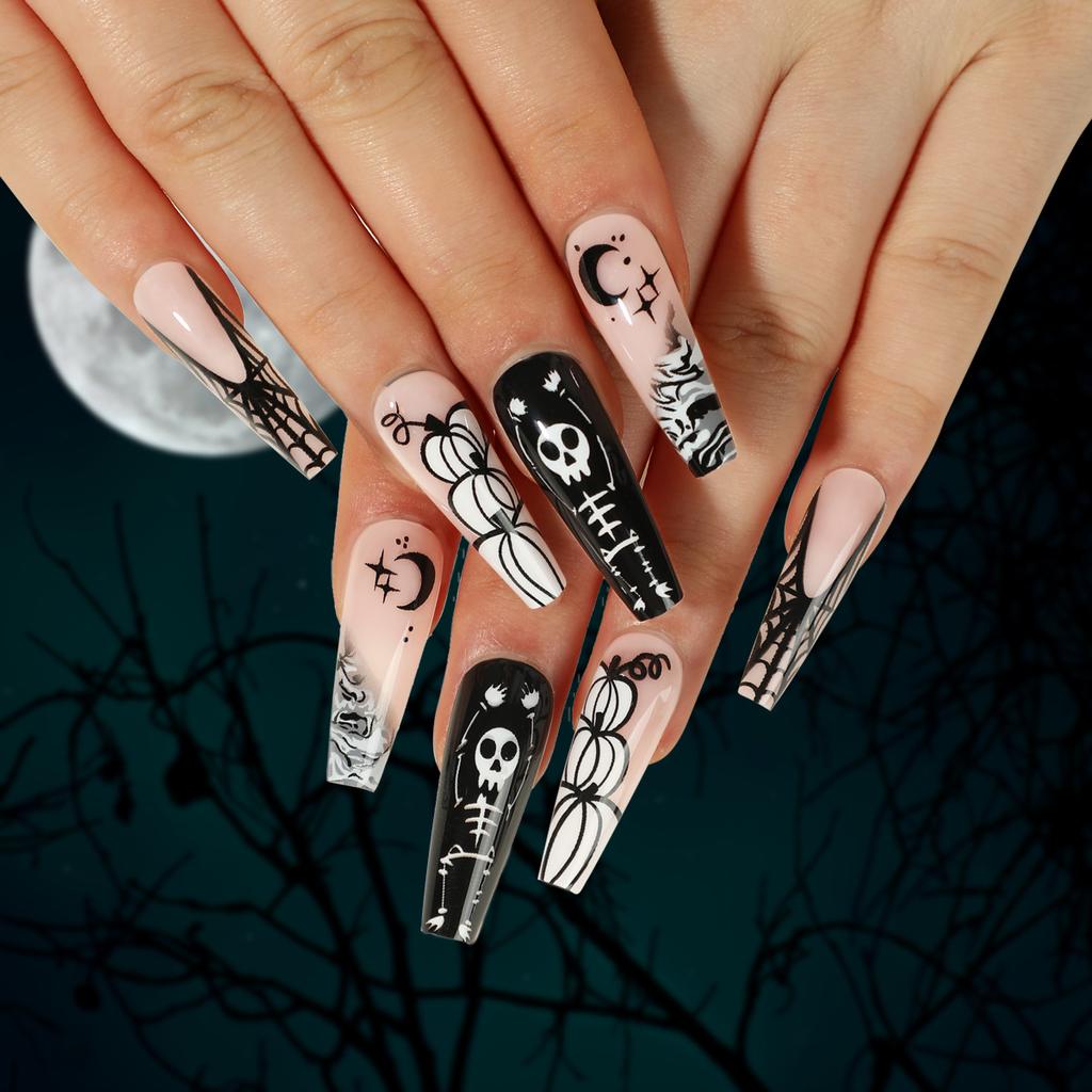 2025 New Halloween Wear Nail 3D Three-dimensional Nail Art False Nails European and American Spider Bat Nail Pieces