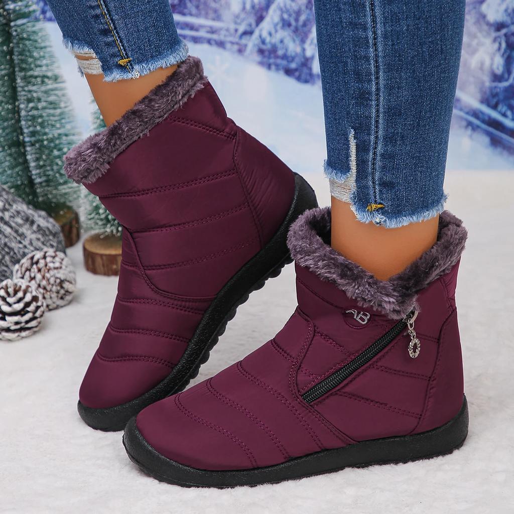 Women Snow Boots Comfortable Waterproof Women Shoes Retro Luxury Zipper Shoes Woman Winter Soft Thickened Fluff Boots Women