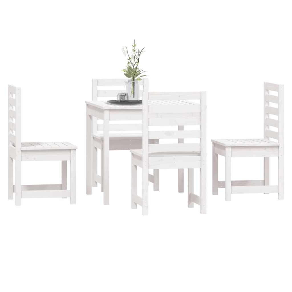 5 Piece White Outdoor Dining Set Solid Pine Wood