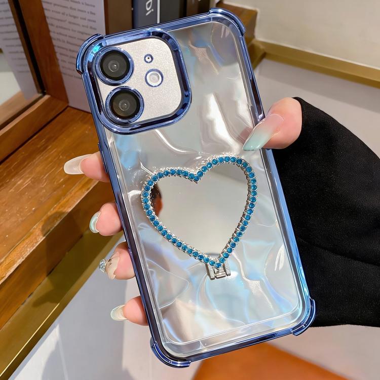 Heart-shaped Mirror Electroplated TPU + Acrylic Phone Case with Holder