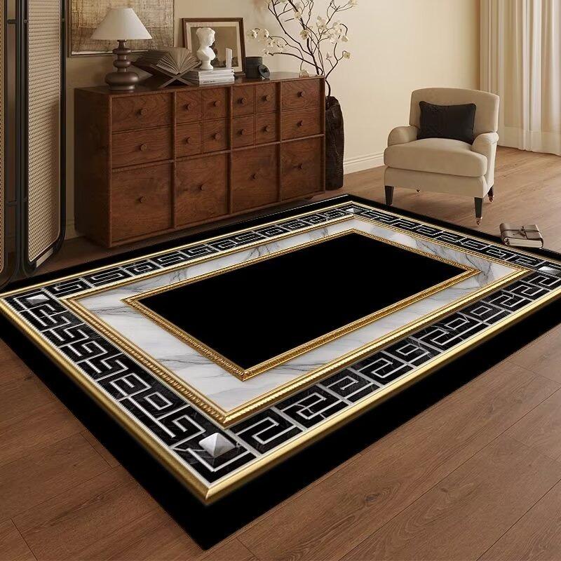 Modern Luxury Carpet Living Room Decor Non-slip Coffee Tables Geometric Foot Mat Large Black Gold Area Decoration Bedroom Rug
