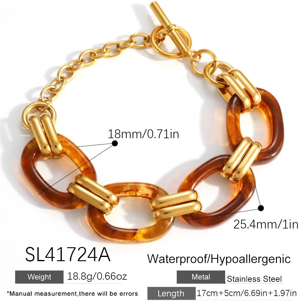 SUMMLY Trendige Harz-Kreisringe Kette Wasserdicht 18 Karat Vergoldeter Edelstahl Armbänder Modeschmuck