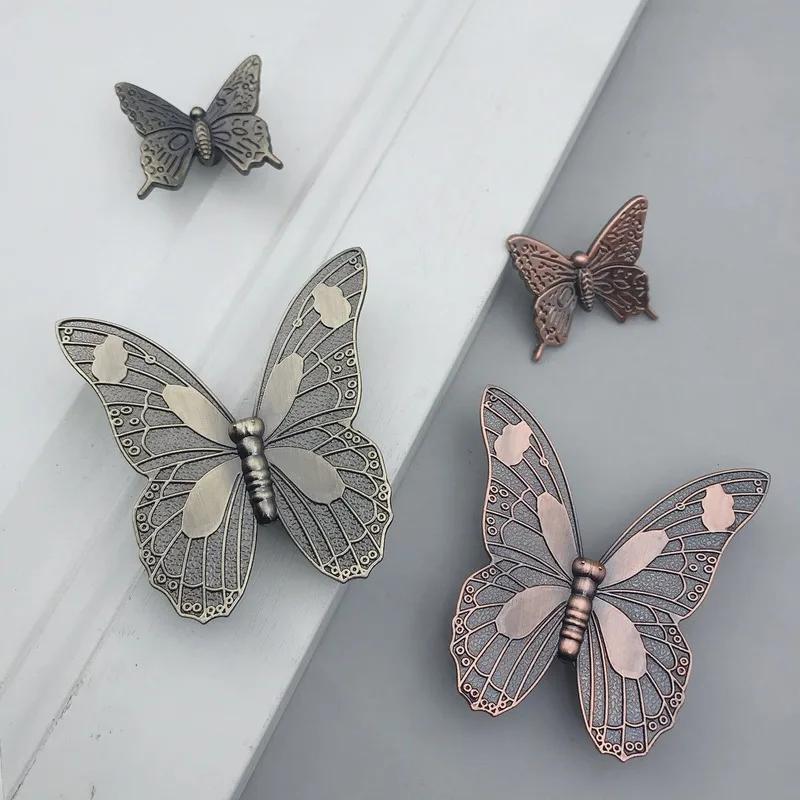 1 sztuka Vintage 3D Motyl Uchwyt do Szafki Retro Stop Cynku Gałki do Drzwi Szafki Kuchennej Szuflady Garderoby Meble Dekoracyjne