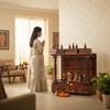 Wood Wall Mandir Temple | Home Decor Religion Temple Idol-Wood Mandir with Bells and Storage  Traditional Home Temple Design for Prayer