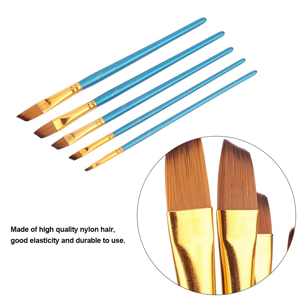 5Pcs Blue Nylon Hair Drawing Brush Art Painting Set Tool(flat)