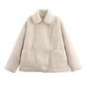 Womens Faux Fur Collar Long Sleeve Jacket In Solid Colors - Streetwear Style Regular Fit Mid-Length
