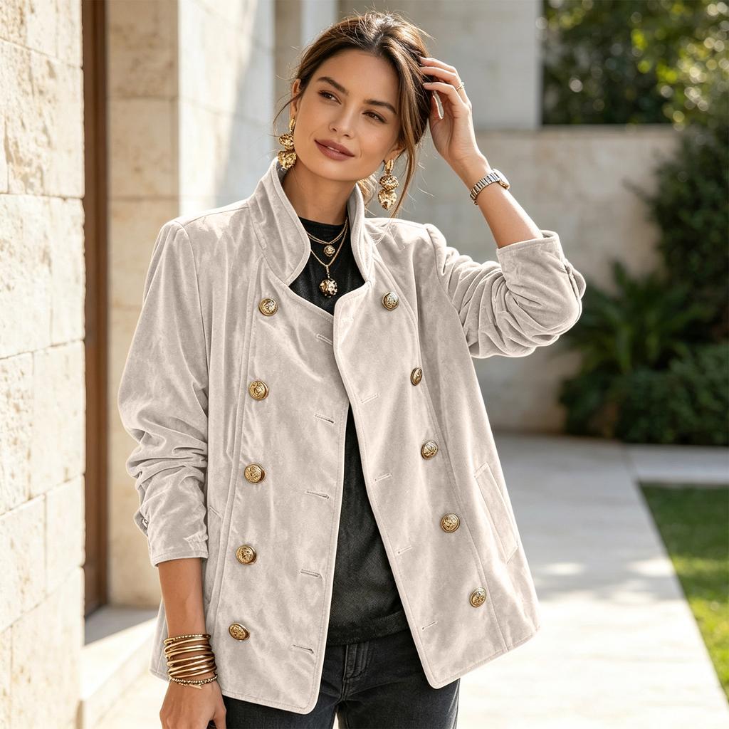 Cardigan Donna Velluto Colore Retrò Doppiopetto Collo Alto