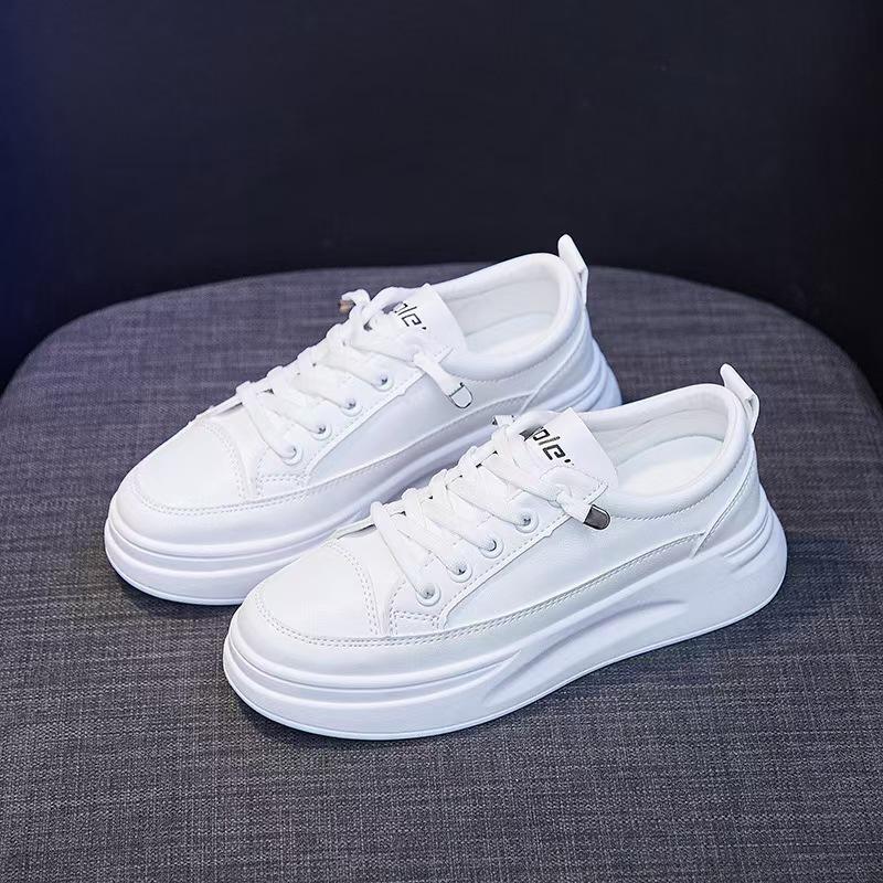 Women's Single Shoes Thick Sole Height-enhancing White Shoes Fashionable New Summer Single Shoes for Women In Spring and Autumn Leather Waterproof