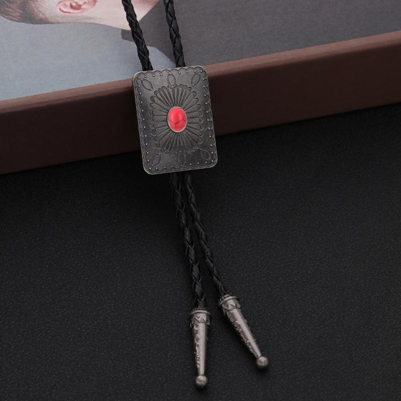 Punk Style Bolo Tie with Emblem Charm Necktie Necklace Costume Accessory