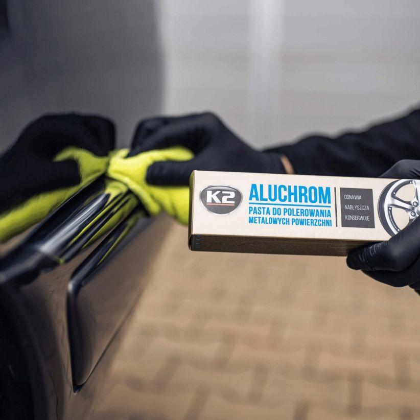 Pasta lucidante per la lucidatura dei metalli k2 aluchrom 120 g finitura a specchio