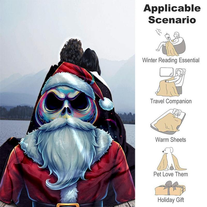 1Pc Christmas Skull Santa Blanket Soft And Comfortable Casual Warm Camping Travel Christmas Halloween Gift M921531