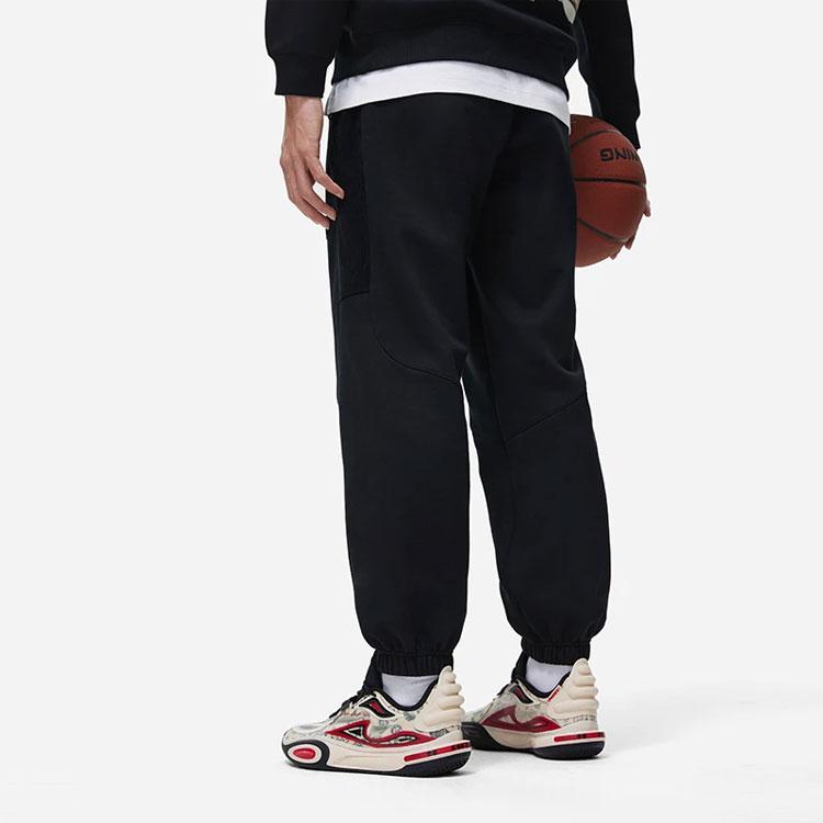 Li Ning Wade Series Solid Color Mid-Rise Cuffed Fleece Knit Sports Pants Men Pants Black AKLT941-1