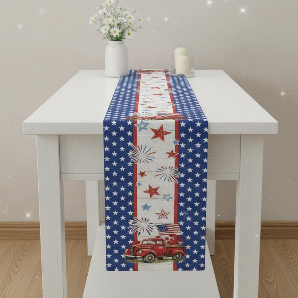 Patriotic Flag Table Runner Printed Pattern Red White and Blue Table Decor Holiday Supply Easy to Clean House Decoration