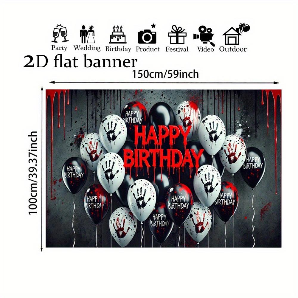2D flat banner - Bloody handprint birthday balloons Gothic horror durable polyester banner for Halloween