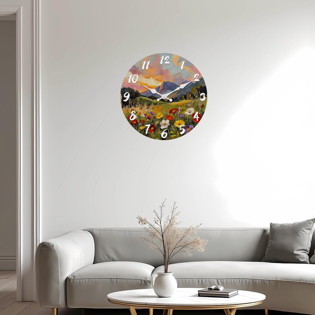 Superior-Grade Pastoral High-Standard Scenery High-Standard Wooden High-Standard Wall Clock 10-16Inch Top-Grade Silent Premium-Quality Wall