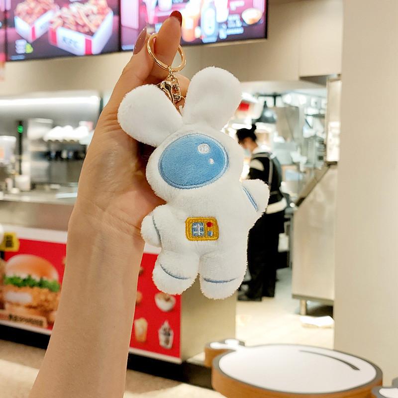 

Cuddly Soft And White Plush Space Bunny Keychain Adorable Cartoon Accessory Blue Plush Space