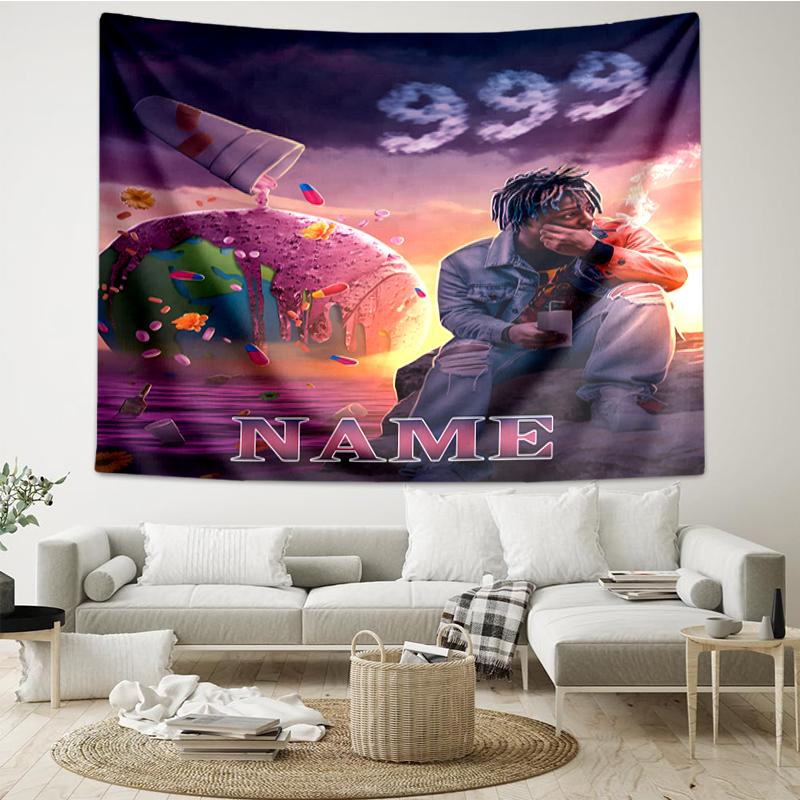 Custom Name Juice WRLD Print Tapestry, Backdrop, Easy Setup, Ideal for Bedroom, Office & Living Room, with Aesthetic Wall Hanging Decor.