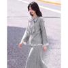 Elegant Bow-Tie Long Sleeve Top and Mid-Length Skirt Set