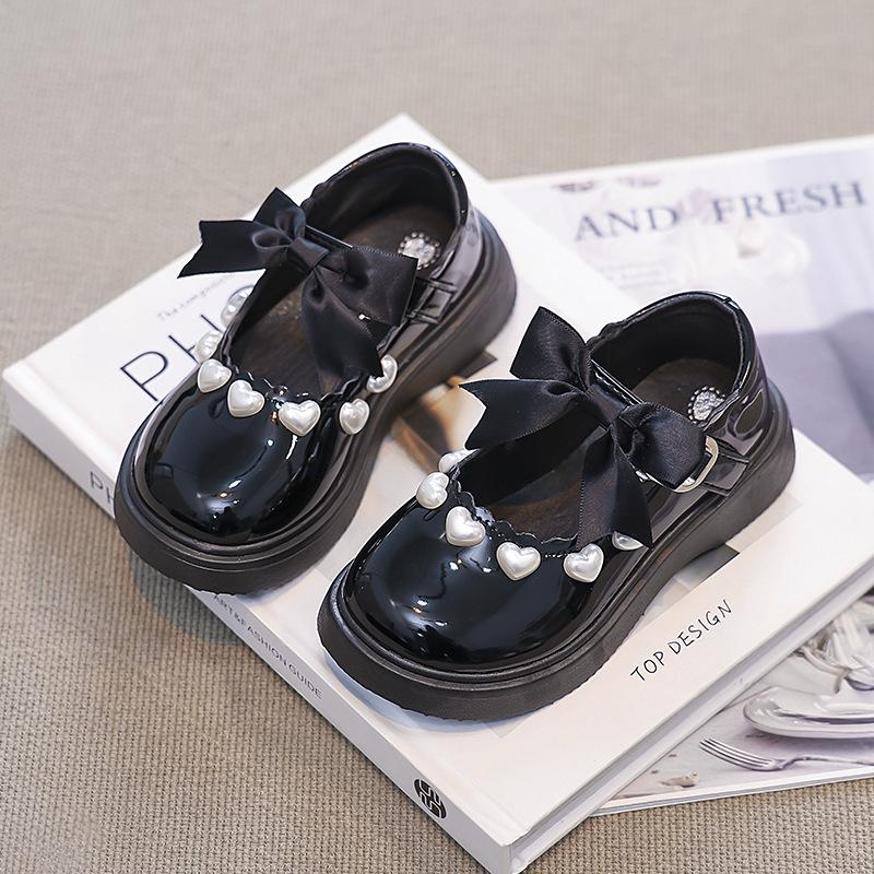 Girls' leather shoes 2025 spring and autumn new children's Mary Jane princess shoes girls performance shoes bow pearl single shoes
