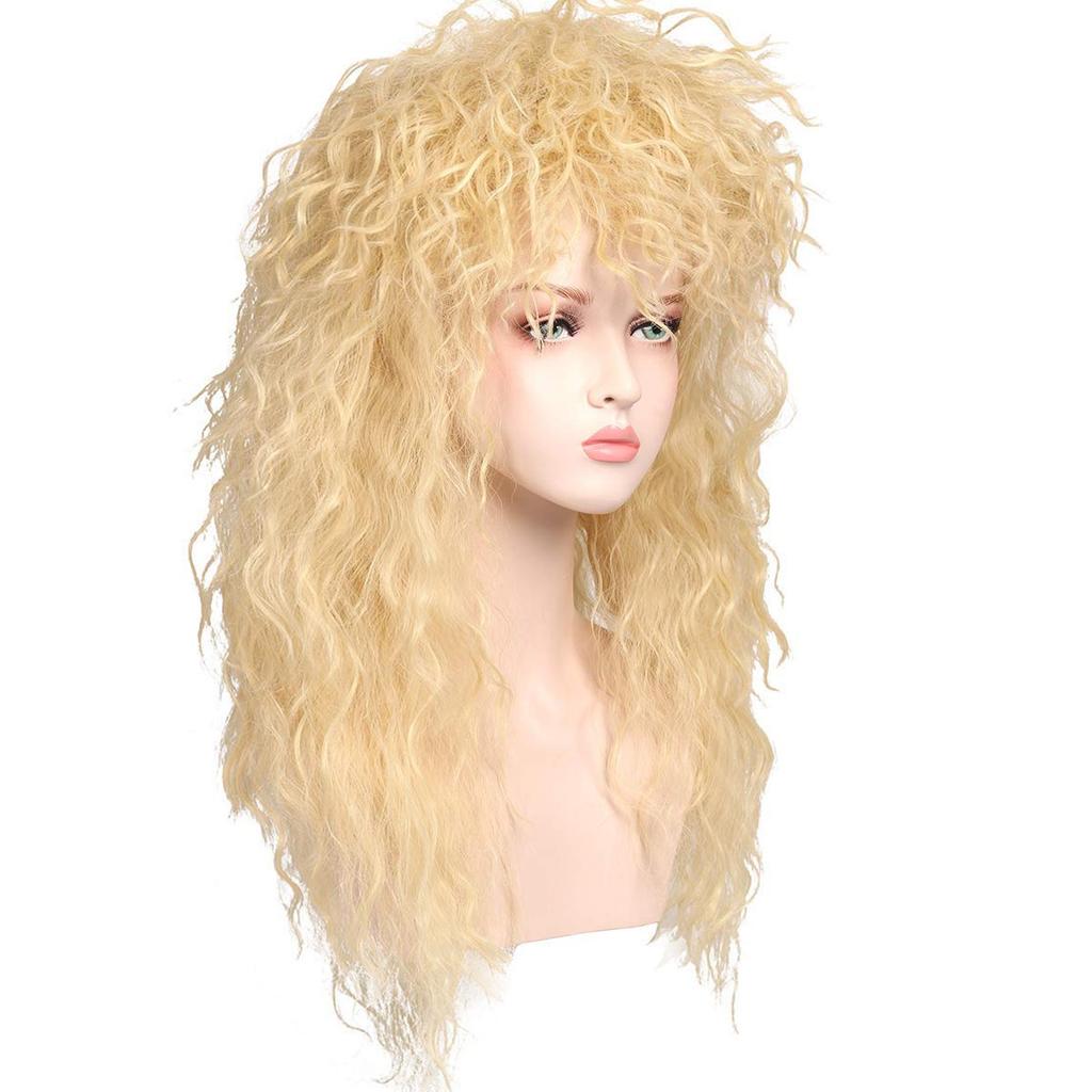 European and American men's hair long curly 80s punk heavy metal wig halloween full hood