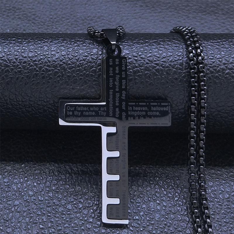 Men's Cross Necklace Stainless Steel Gold Silver Prayer Black Box Chain Necklace Men's Collar Jewelry
