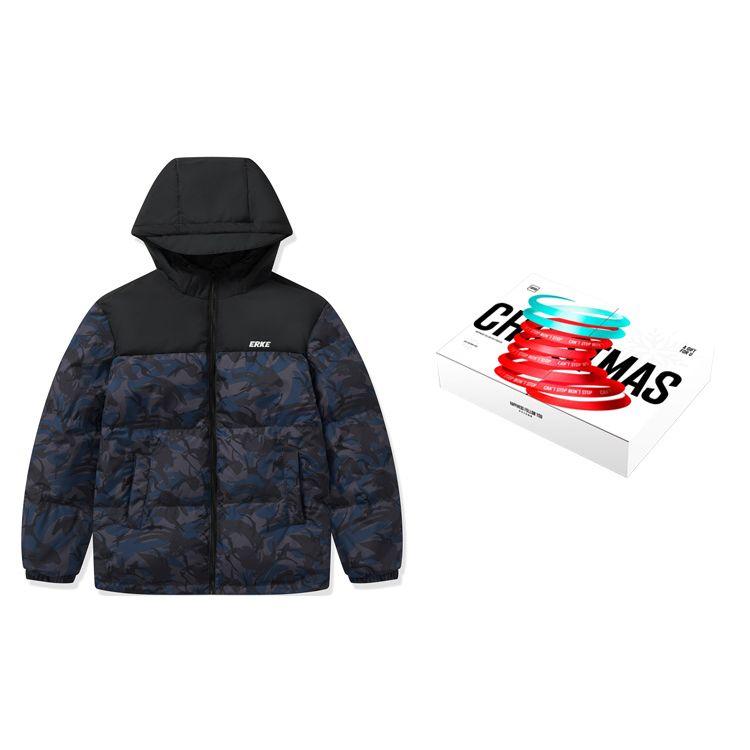 Hongxing Erke Water-Resistant Series Urban Outdoor Hooded Couple Down Jacket Men Outerwear Black 51223401052-004