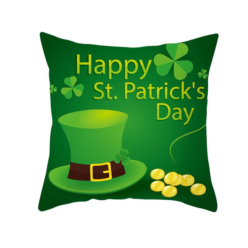 Home St. Patrick's Day Green Peach Velvet Cushion Cover National Day Four-Leaf Clover Cushion Cover