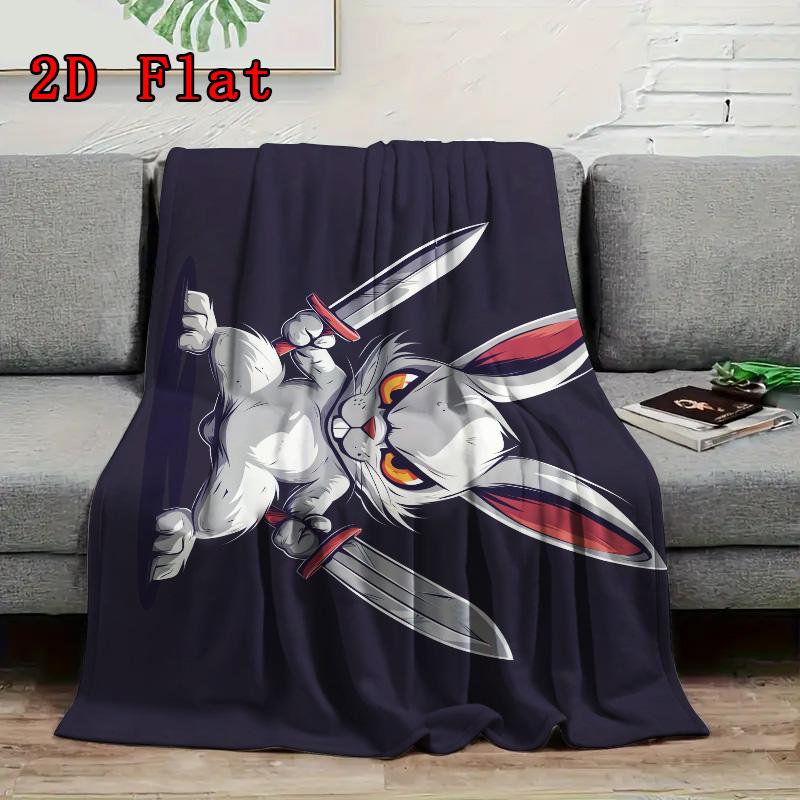 Swordsman Rabbit 2D Flat Pattern Flannel Blanket High quality All Seasons Warmth and Comfort Perfect for Christmas Gifts.MMT0918580