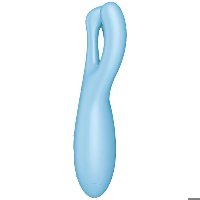 Vibromasseur - SATISFYER - Threesome 4 - Bleu - Silicone médical - 12 programmes de vibration