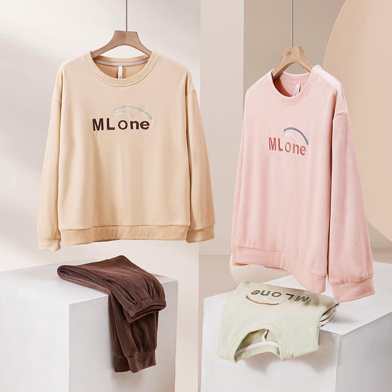 Island Fleece Pajamas Women'S Autumn And Winter Thin Fleece Long Sleeves Can Be Worn Outside Loungewear Pullover Spring And Autumn Coral Fleece Warm