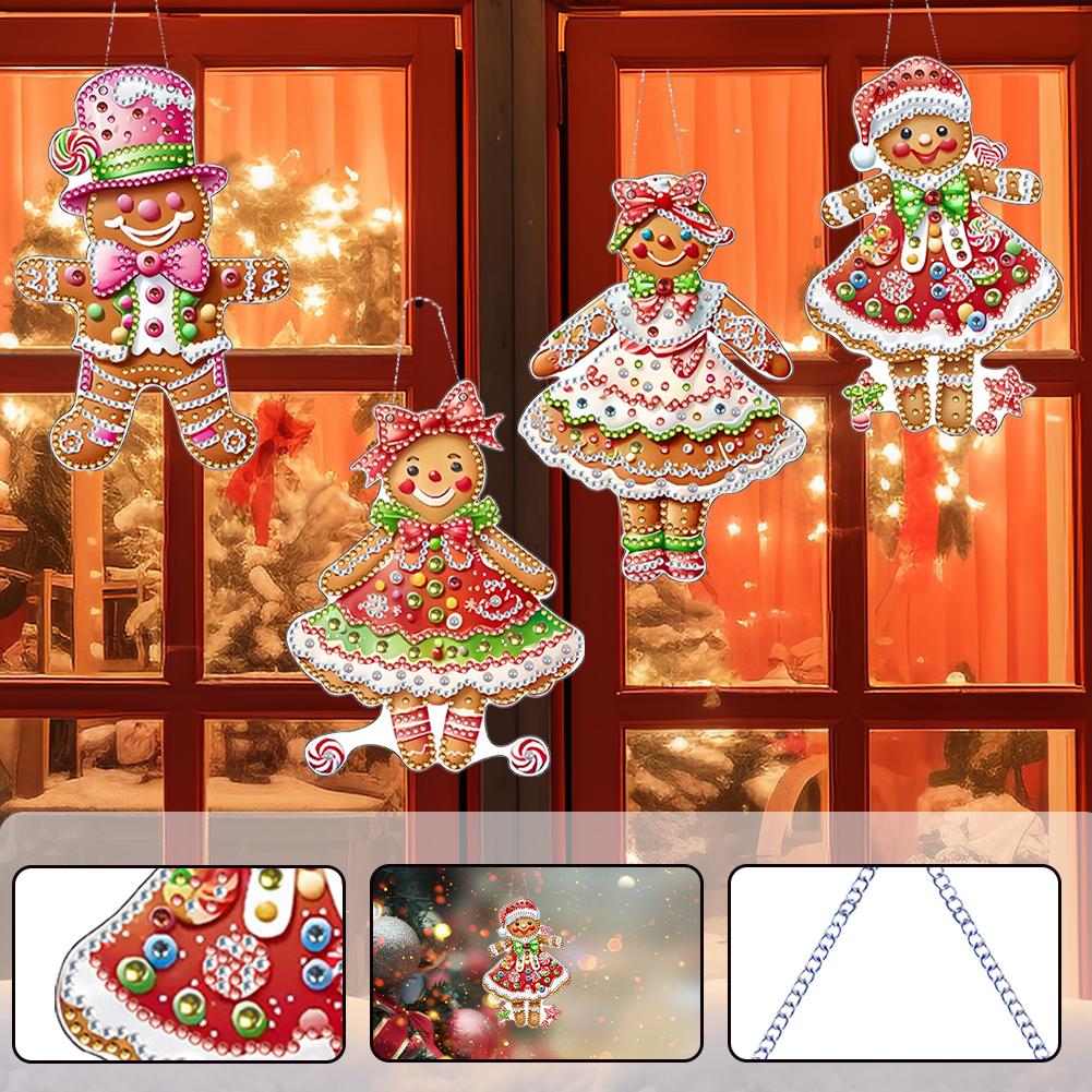 4pcs Xmas Theme 2D/Flat DIY Diamond Painting Set Hanging Diamond Art Kits Diamond Art Pendant DIY Home Decor Hanging Charm