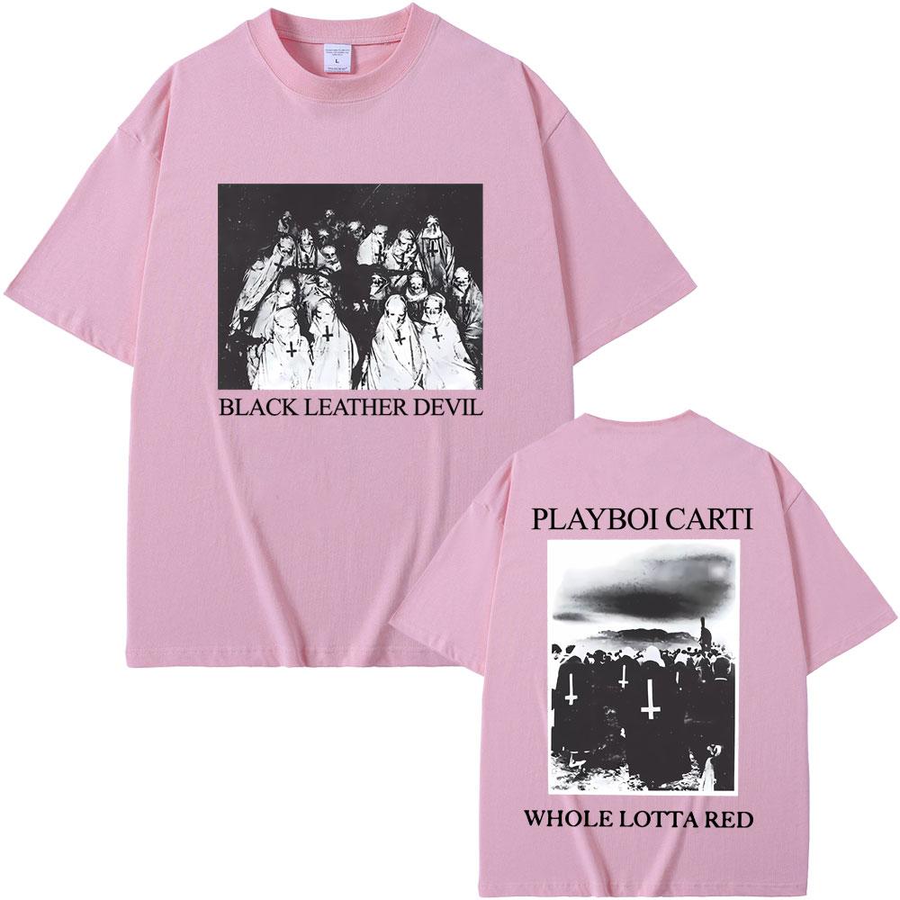 Rapper Playboi Carti Black Leather Devil Whole Lotta Red Graphic T Shirt Men Vintage Oversized Tshirt Cool Hip Hop Opium T-shirt