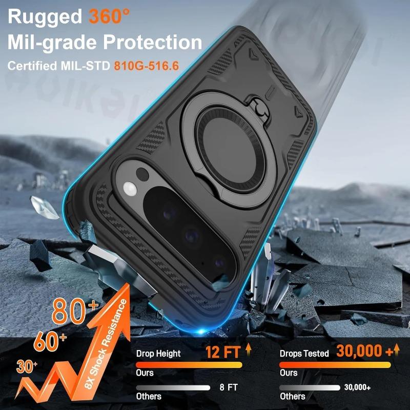 Premium Car 360°rotate Bracket Armor Phone Cases for Google Pixel 10 9 Pro XL 9A Drop Proof Magnetic Charging Protector Cover